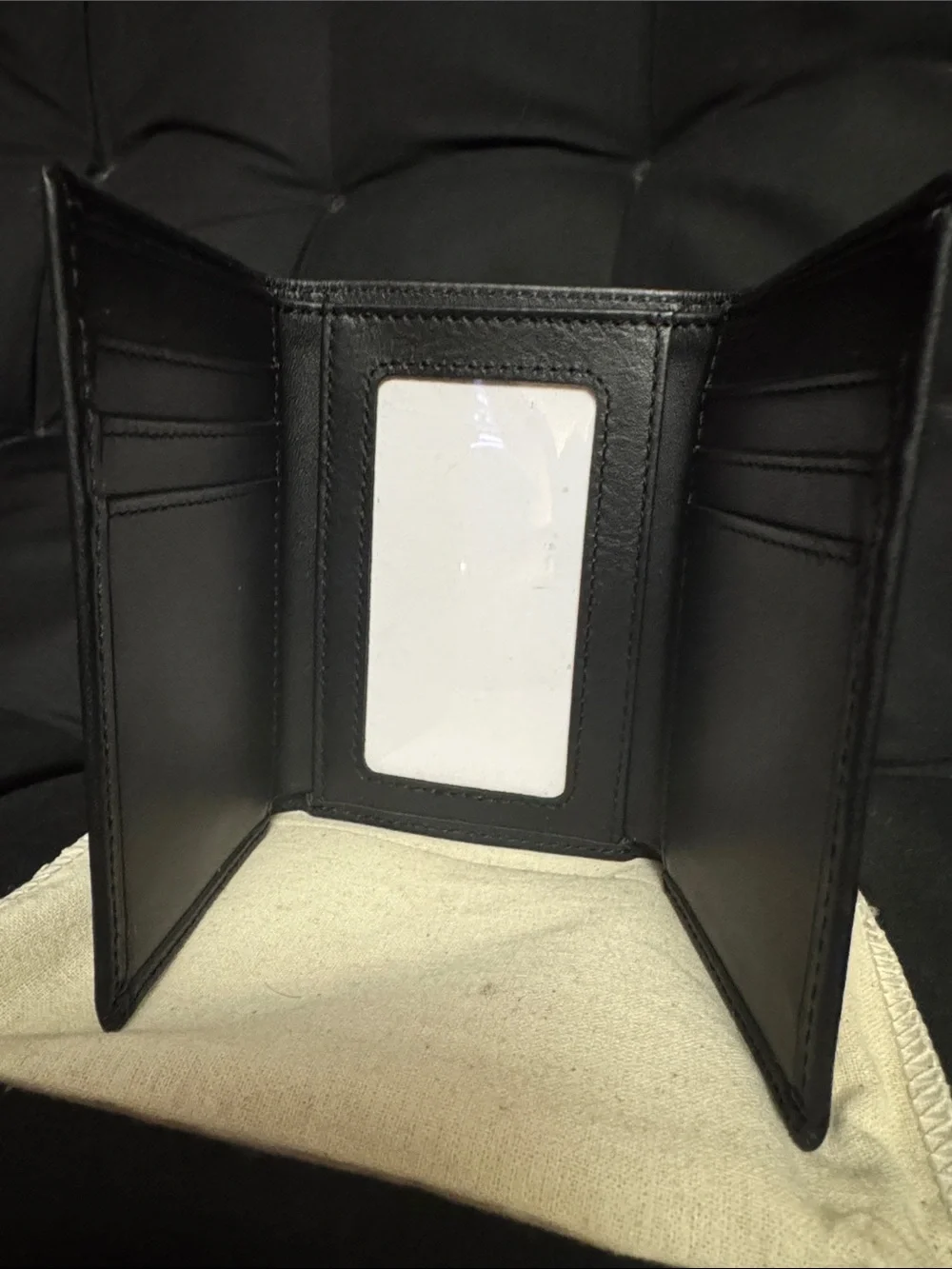 Stay Fine Men's Black Top Grain Leather Trifold Wallet